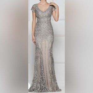 Rina diMontella Silver Lace Evening Dress